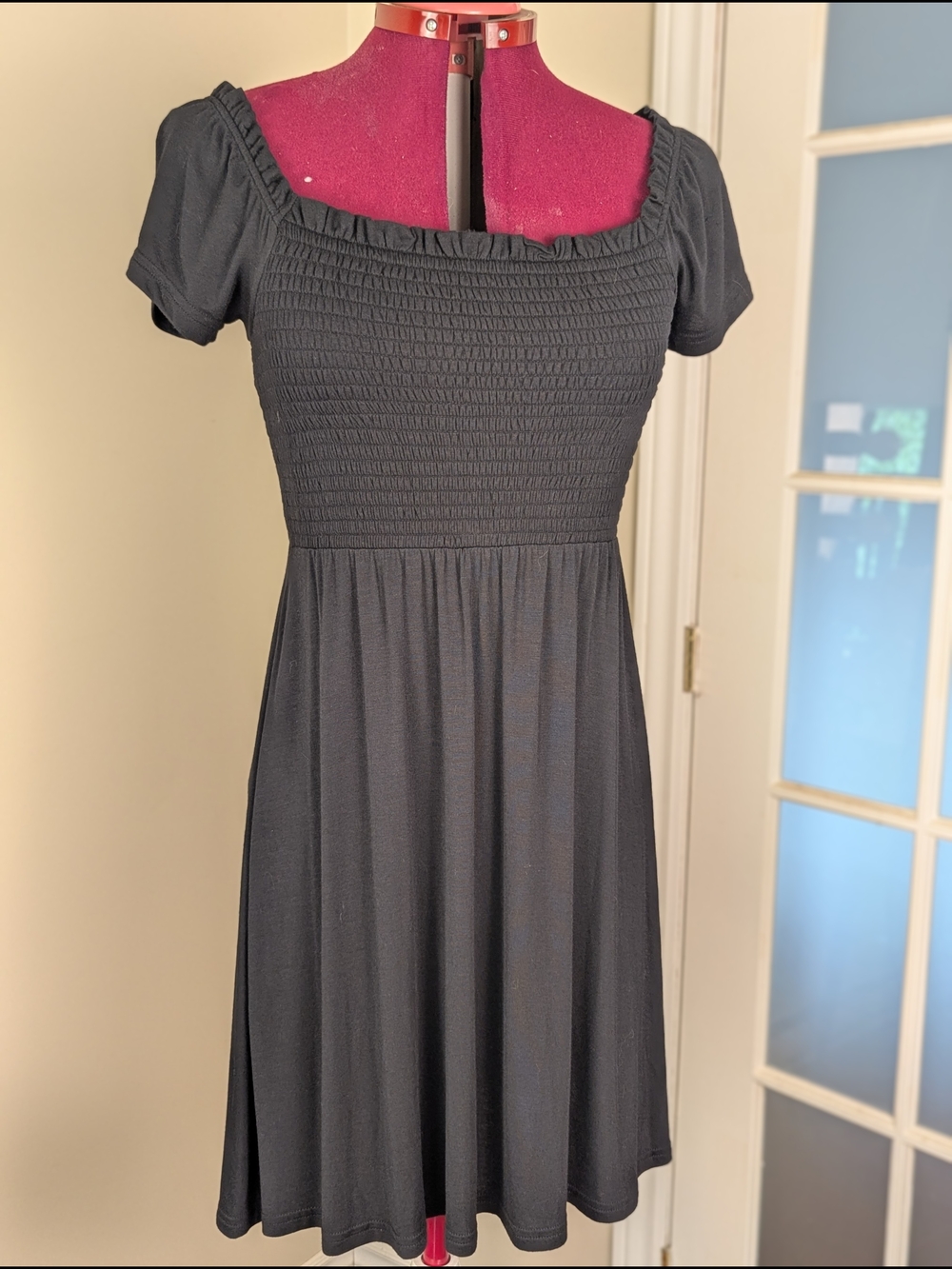 GAP Black Smocked Square-Neck Mini Dress